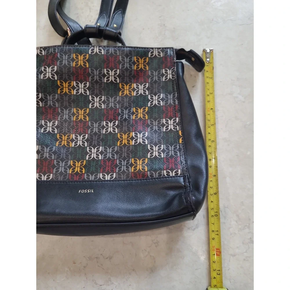 Fossil Elina Convertible Small Backpack black multicolor logo‎ print.